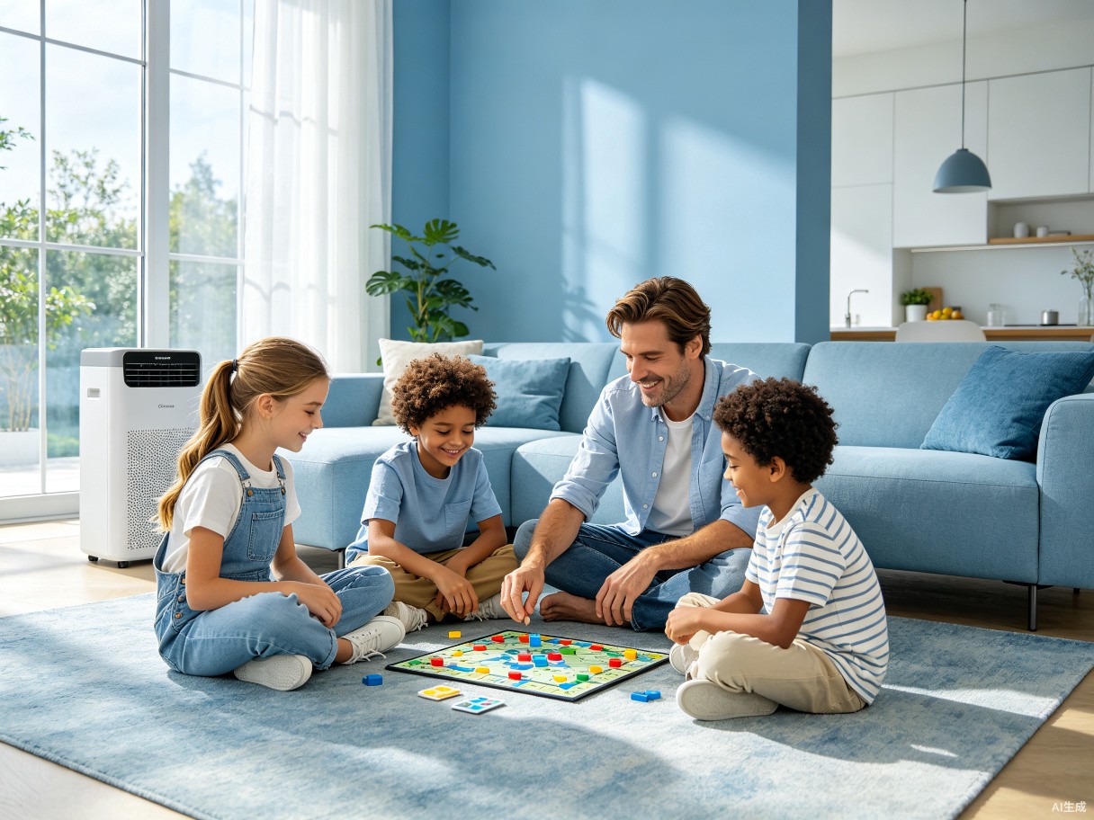 Happy family enjoying a comfortable living room